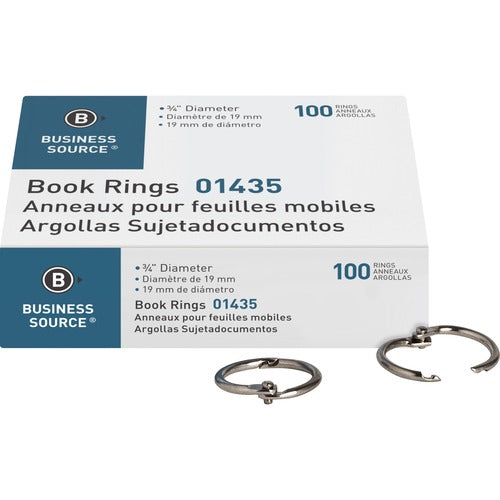 Business Source  Book Rings, 3/4" Diameter, 100/BX, Silver