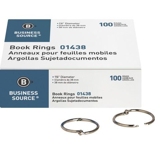 Business Source  Book Rings, 1-1/2" Diameter, 100/BX, Silver