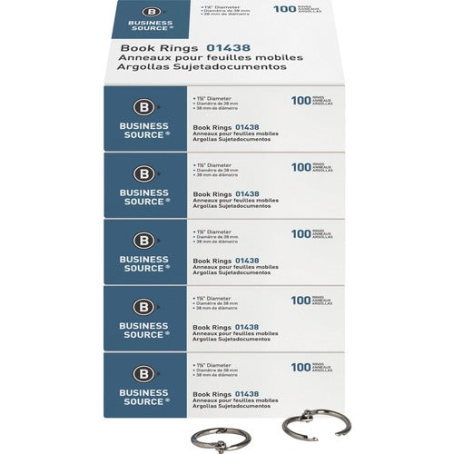 Business Source  Book Rings, 1-1/2" Diameter, 100/BX,5BX/BD, Silver
