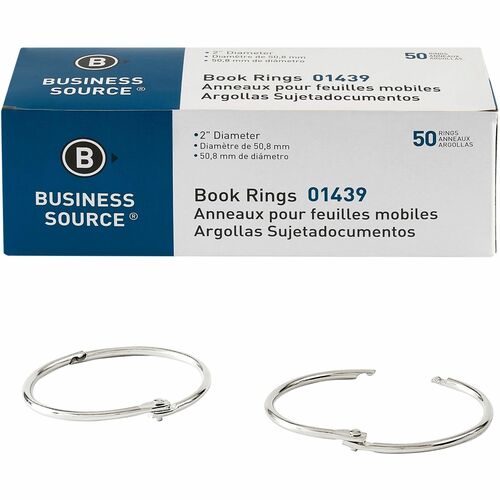 Business Source  Book Rings, 2" Diameter, 50/BX, Silver