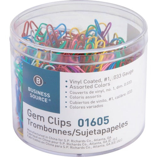 Business Source  Paper Clips,.033 Gauge,Vinyl Coated,Size No. 1, 500/Box,AST