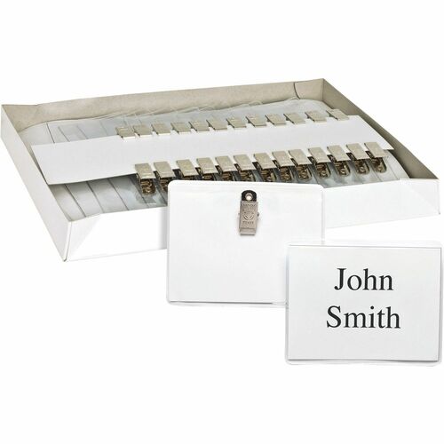 Business Source  Name Badge Kit,Top-Loading,w/Clip,3-1/2"x2-1/4",50/BX,Clear