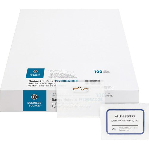 Business Source  Name Badge Kit,w/Inserts,Side Load,2-1/4"x3-1/2",100/BX,CL