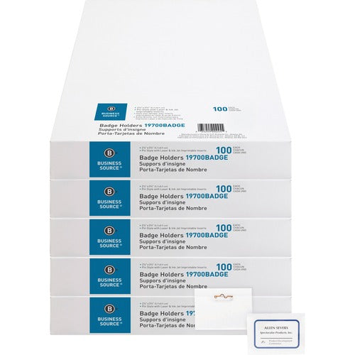 Business Source  NameBadgeKit,w/Inserts,SideL,2-1/4"x3-1/2",100/BX,5/BX/BD,CL