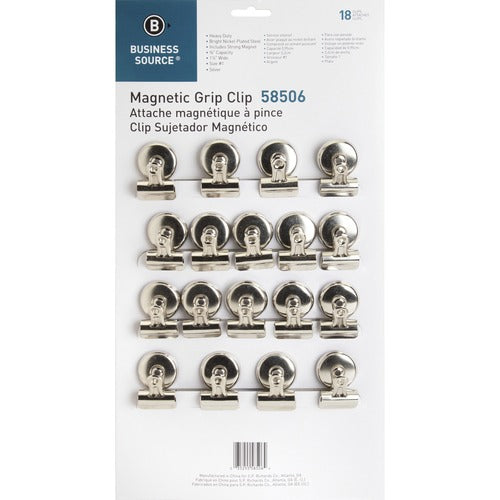 Business Source  Magnetic Clips,Display Pack,Sz 1,1-1/4"W,3/8"Cap,18/BX,SR