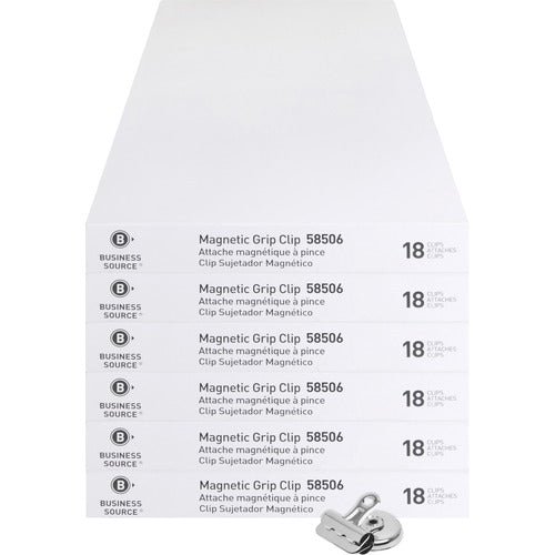 Business Source  MagneticClips,DisplayPK,Sz 1,1-1/4"W,3/8"Cap,18/BX,6BX/BD,SR