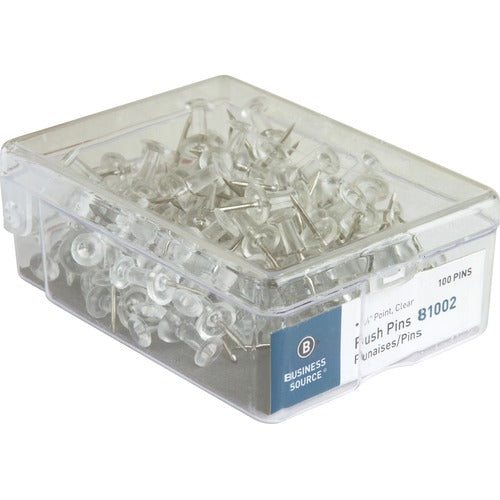 Business Source  Pushpins, 3/8" Point, 1/2" Heads, 100/BX, Clear