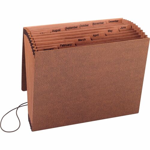 Business Source  Accordion File,w/Flap,Jan-Dec,12 Pocket,Letter,12"x10",Brown