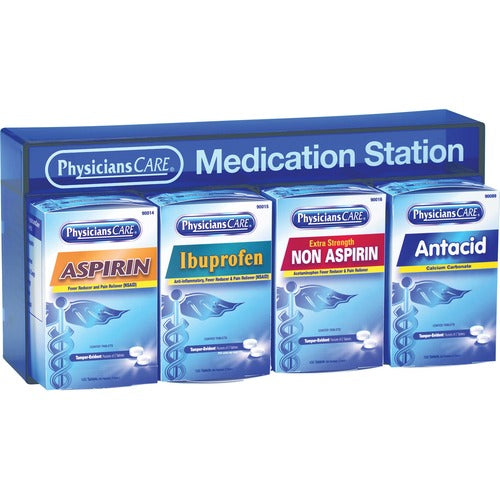 Acme United Corporation  Medication Station, w/ Meds, 9-1/2"Wx16-3/5"Lx7-1/4"H, Blue