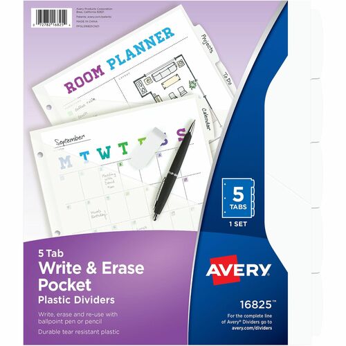 Avery  Dividers, Plastic, 5 Erasable Tabs, Letter-size, 1 Set