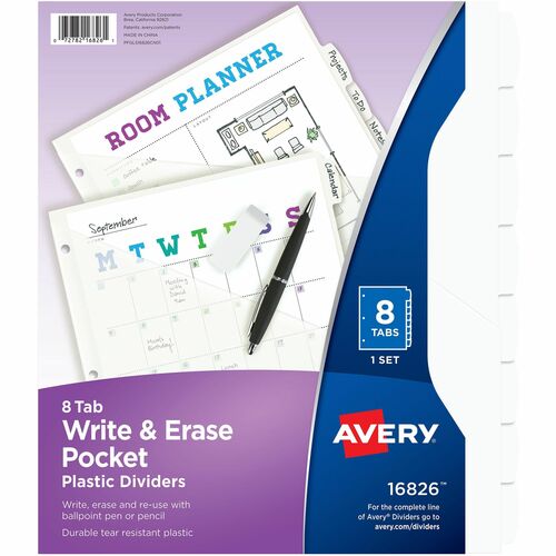 Avery  Dividers, Plastic, 8 Erasable Tabs, Letter-size, 1 Set