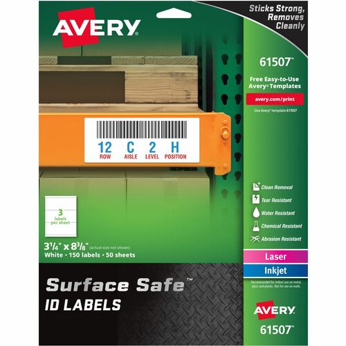 Avery  Labels, Removable, Surface Safe, 3-1/4"x8-3/8", 150/PK, WE