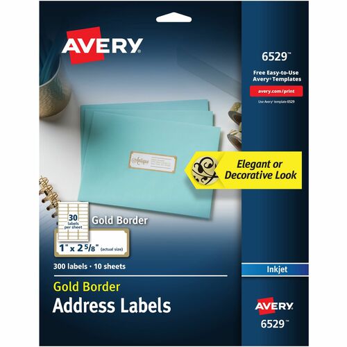 Avery  Labels w/Gold Border, Inkjet, 1"x2-5/8", 300/PK, White