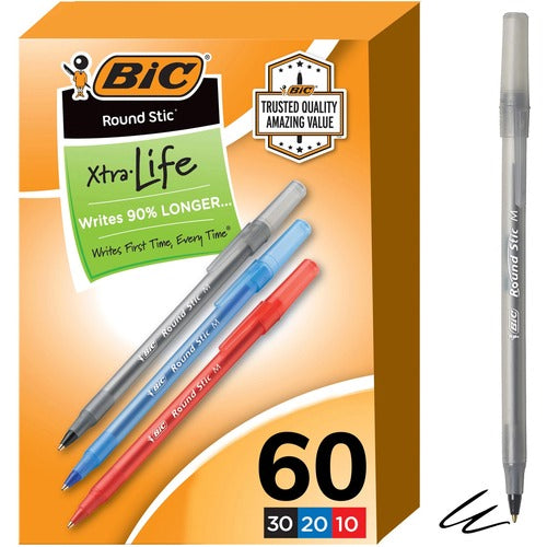 Bic  Ballpoint Pens, Stick, Med Point, Value PK, 60/BX, AST