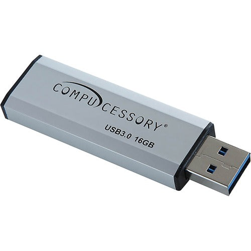 Compucessory  Flash Drive, USB 3.0, 16GB, 2-1/10"Wx3/4"Lx1/4"H, Silver
