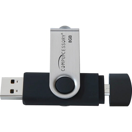 Compucessory  Flash Drive, USB 2.0, 8GB, 3/4"Wx2-3/4"Lx1/4"H, Black/Silver