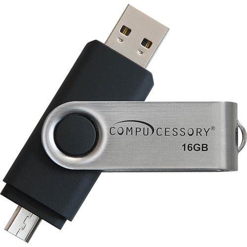 Compucessory  Flash Drive, USB 2.0, 16GB, 3/4"Wx2-3/4"Lx1/4"H,Black/Silver