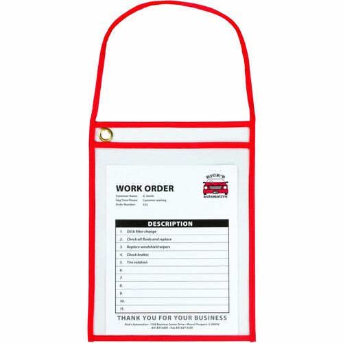 C-Line  Shop Ticket Holder, w/Strap, 9"Wx12"H, 15/BX, Red/Clear