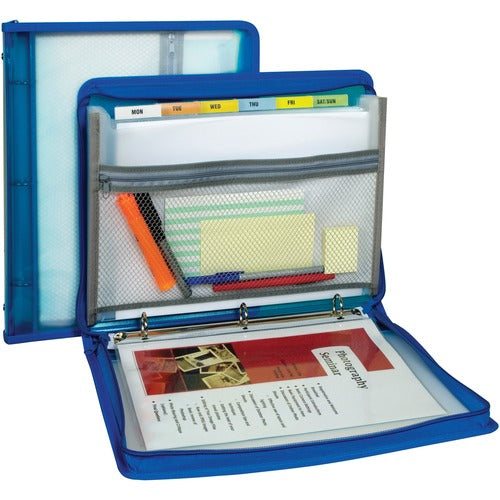 C-Line  Zippered Binder, 3-Ring, 11"Wx13-1/2"Lx2"H, Blue