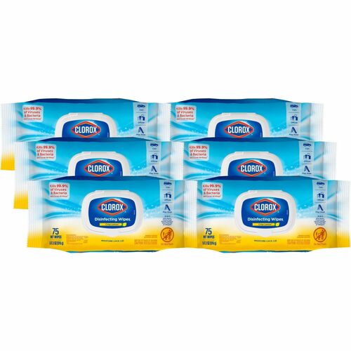 Clorox Company  Disinfecting Wipes, Crisp Lemon, 75 Wipes, 6/CT, White