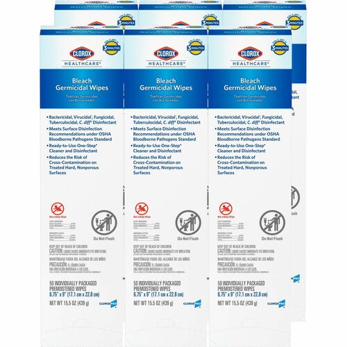 Clorox Company  Germicidal Wipes,w/Bleach, 50 Wipes/Canister, 468/PL, White