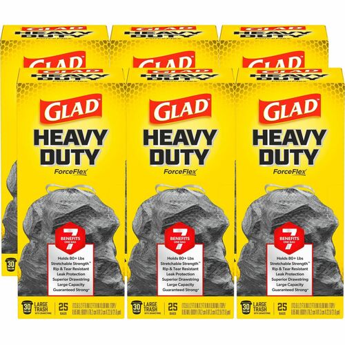 Clorox Company  Trash Bags, Drawstring, 30 Gal, 25 Bags/Box, 312 BX/PL, BK