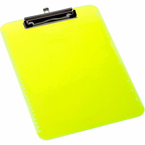 Business Source  Clipboard, Plastic, w/Flat Clip, 9"x12-1/2", Neon Green