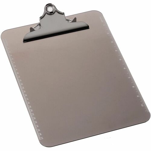 Business Source  Clipboard, Plastic, w/Spring Clip, Ruler, 12/BX, Smoke