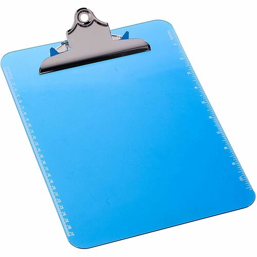 Business Source  Clipboard, Plastic, w/Spring Clip, Ruler, 12/BX, Blue