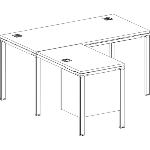 Boss Office Products  Desk,w/Pedestal/Grommets,L-Shape,Wood,71"x30"x29",Driftwood