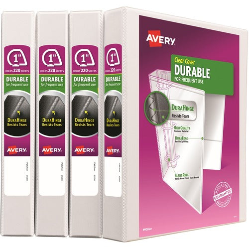 Avery  View Binder, DuraHinge, Slant Ring, 1", Letter, 4/CT, WE