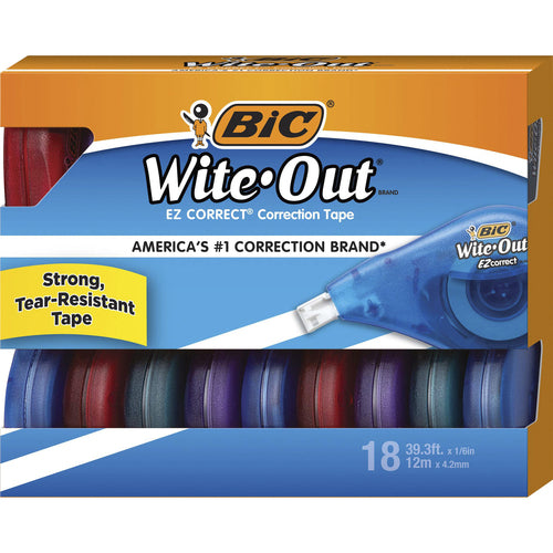 Bic  Correction Tape, 1/5"x39.4', Single Line, 18/BX, White