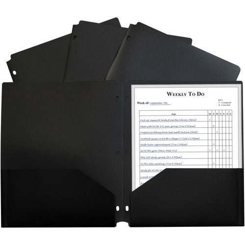 C-Line  Portfolio, 2-Pocket, 3-Hole, 9-2/5"x11-2/5"x1/10", 25/BX, BK