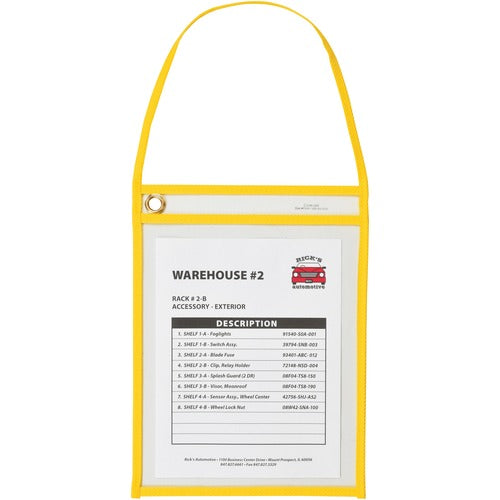 C-Line  Shop Ticket Holder, w/Strap, 9"Wx12"H, 15/BX, Yellow/Clear