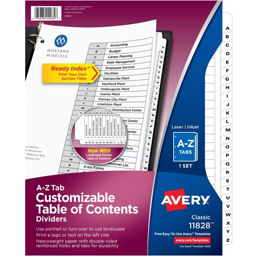 Avery  Dividers,Table of Contents,A-Z Tabs,Letter,25/ST,BK/WE