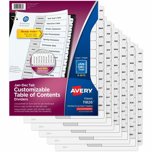 Avery  Dividers,Table of Contents,Monthly Tabs,Letter,6ST/PK,BK/WE