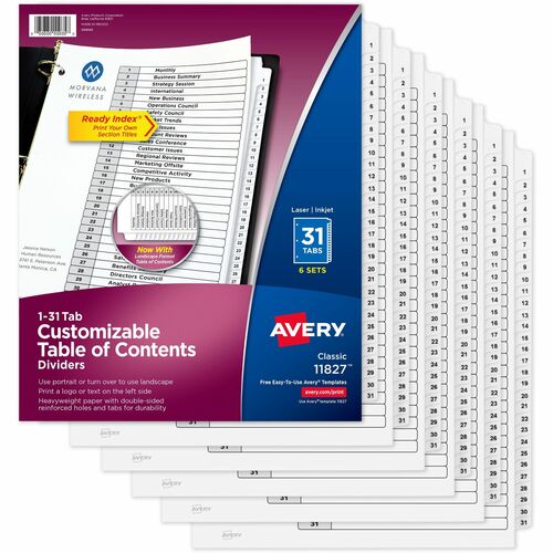 Avery  Dividers,Table of Contents,Monthly Tabs,Letter,6ST/PK,BK/WE