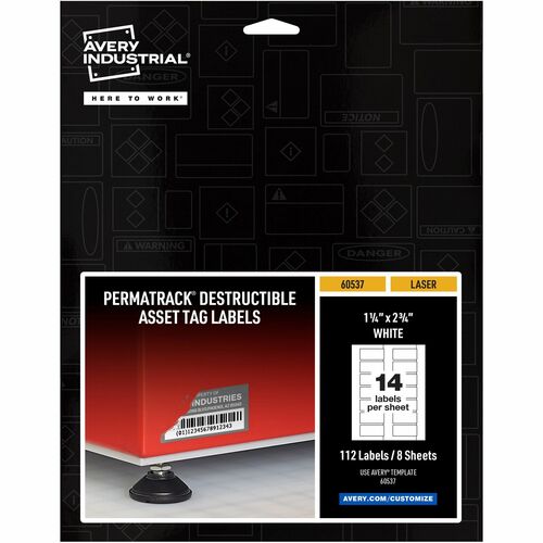 Avery  Asset Tag, Destructible, Laser, 1-1/4"x2-3/4", 112/PK, WE