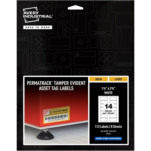Avery  Asset Tag, Tamper-proof, Laser, 1-1/4"x2-3/4", 112/PK, WE