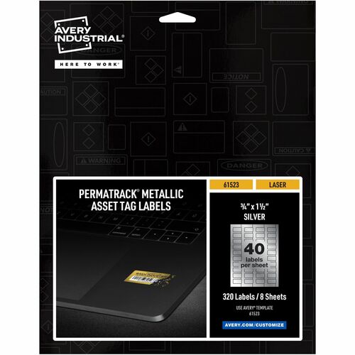 Avery  Labels, f/Asset Tags, Metallic, 3/4"x1-1/2", 320/PK, Silver