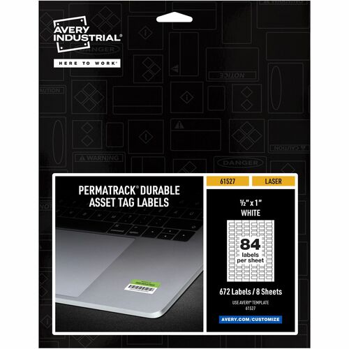 Avery  Labels, f/Asset Tags, Waterproof, 1/2"x1", 672/PK, White