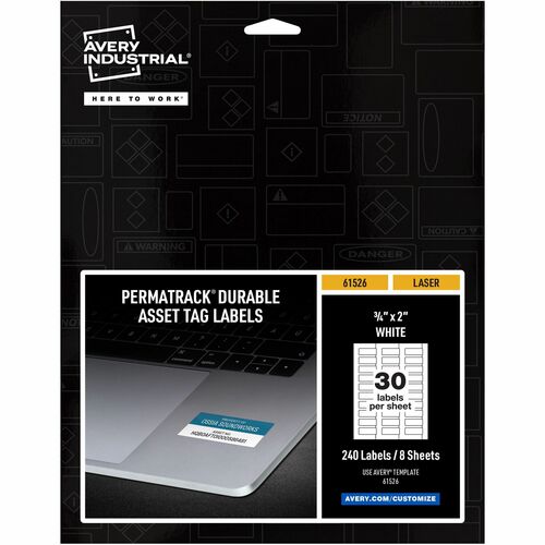 Avery  Labels, f/Asset Tags, Waterproof, 3/4"x2", 240/PK, White