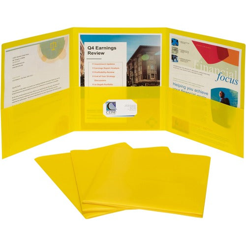 C-Line  Portfolio,3-Pocket,w/Card Holder,Poly,Letter,24/BX,Yellow