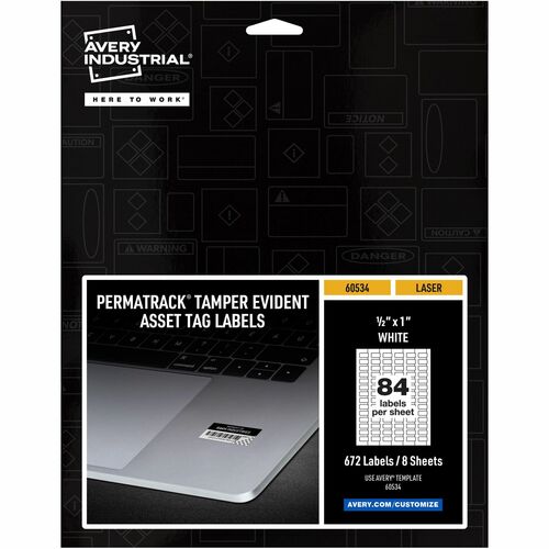 Avery  Asset Tag,Tamper-proof,Laser,1/2"x1",672/PK,5/CT,WE