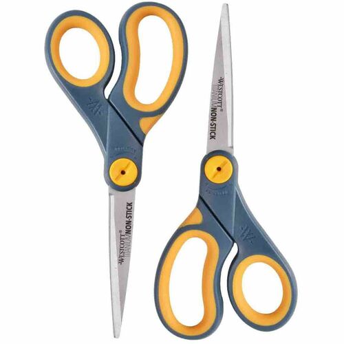 Acme United Corporation  Scissors, Titanium Bonded, 8"L, Straight, 2/PK, Gray/Yellow