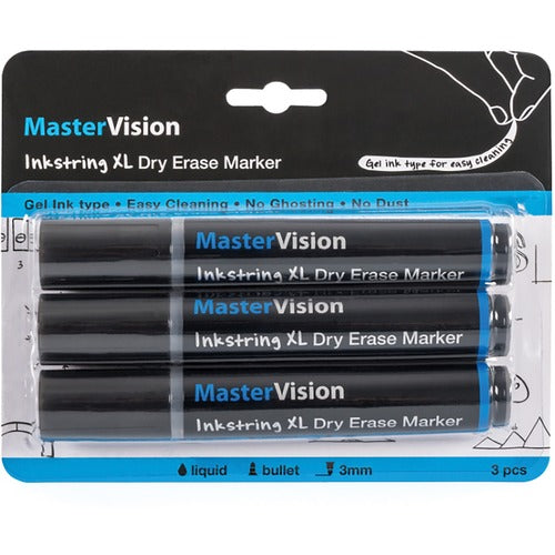 Bi-silque  Markers, Inkstring, Gel, 3mm Bullet Point, 3/PK, Black