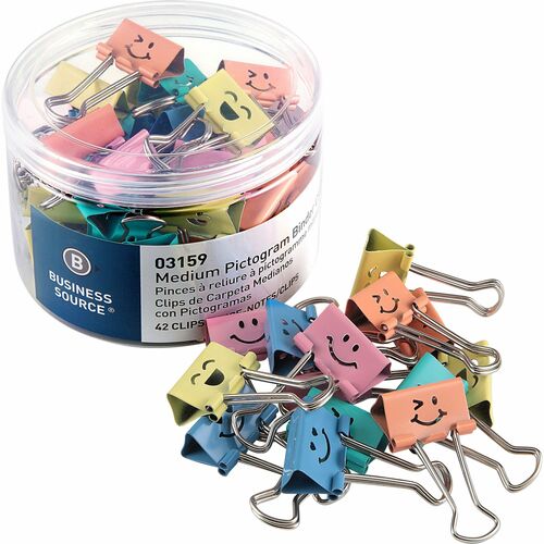 Business Source  Binder Clip, Emoji, Medium, 2-1/2"x3-9/10"x2-1/2", 42/TB,AST