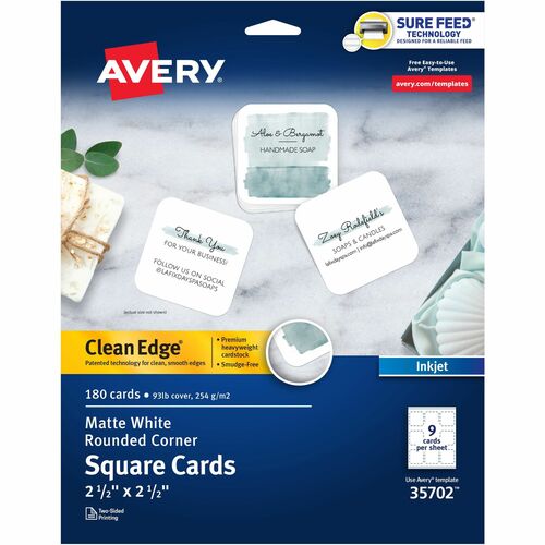 Avery  Cards, Rounded Corners, Inkjet, 2-1/2"x2-1/2",180/PK, WE