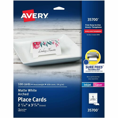 Avery  Tent Cards, Arched, Laser/Inkjet, 2-1/16"x3-3/4", 100/PK, WE