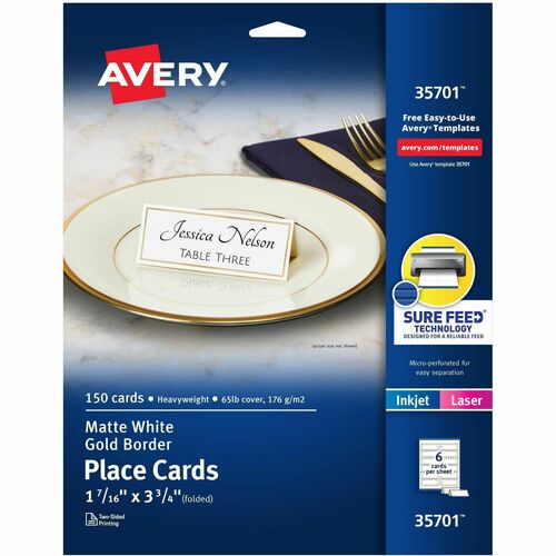 Avery  Place Cards,Laser/Inkjet,1-7/16"x3-3/4",150/PK,GD Border/WE